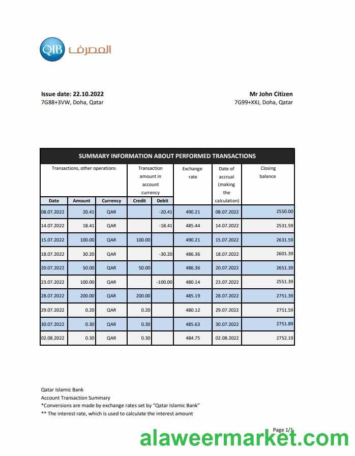 Qatar Qatar Islamic Bank statement xls